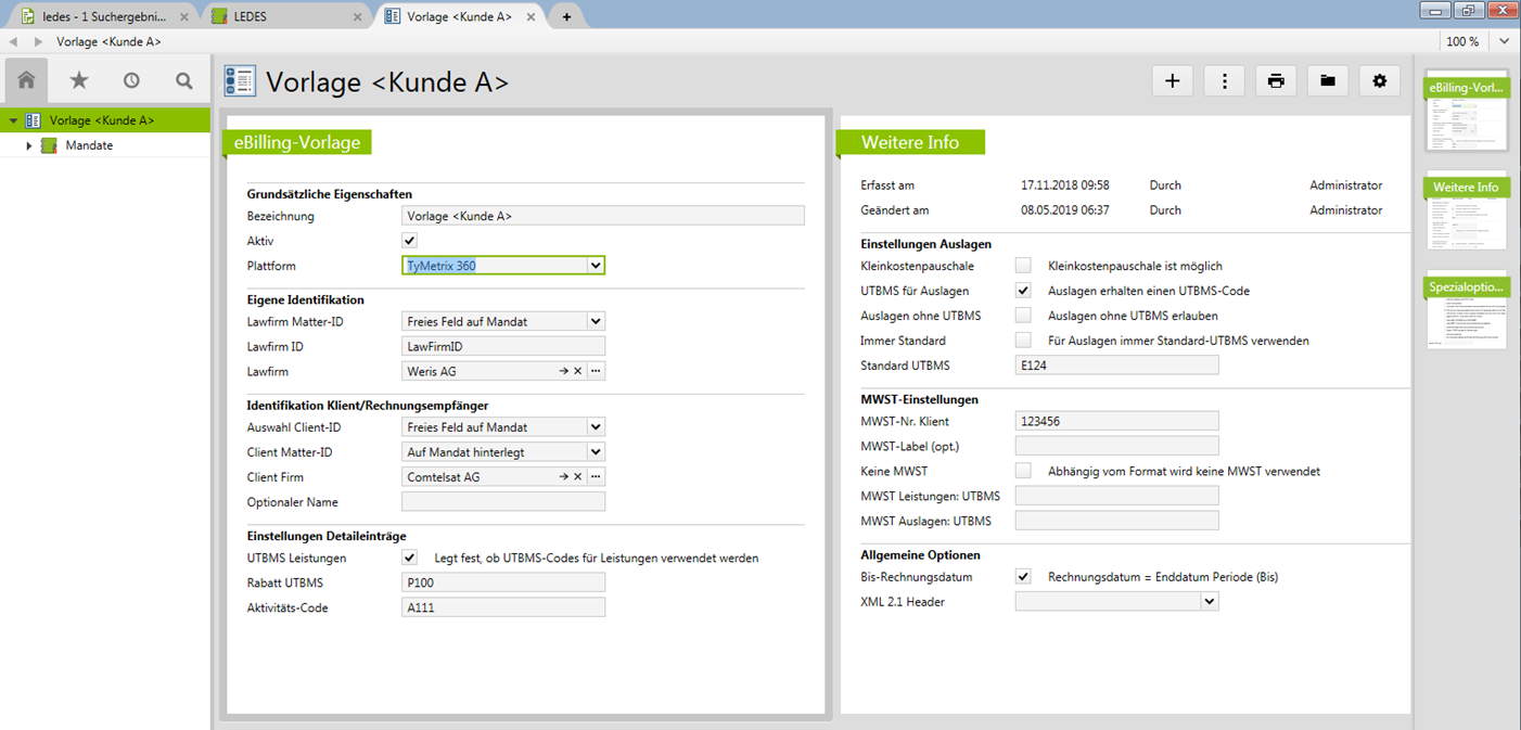 LEDES E-Billing Vorlage in Vertec