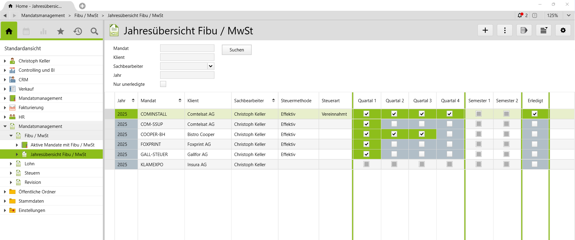 Standardized annual overview far / vat in vertec
