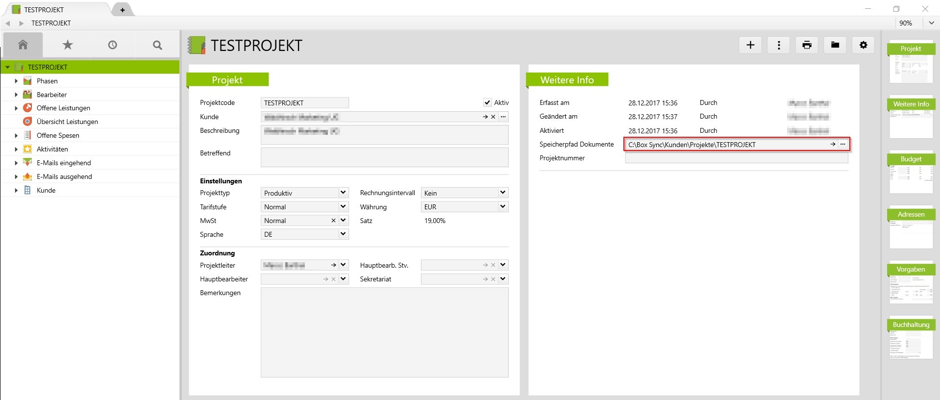 Speicherpfad auf Box Sync Ordner in Vertec hinterlegt