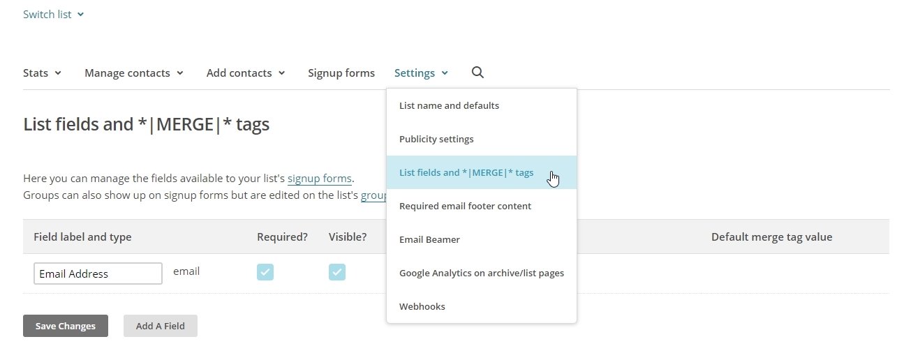 List fields Mailchimp