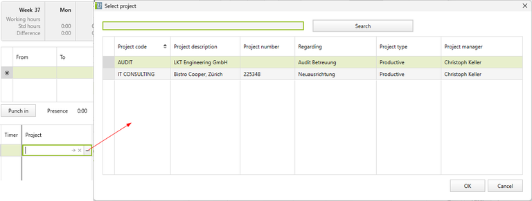 SQL search dialog for project references