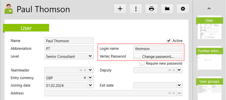 Authentication via Vertec Login