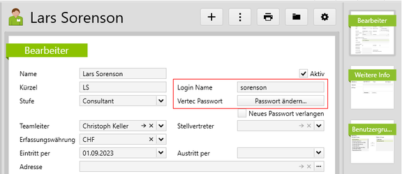 Authentisierung via Vertec Login