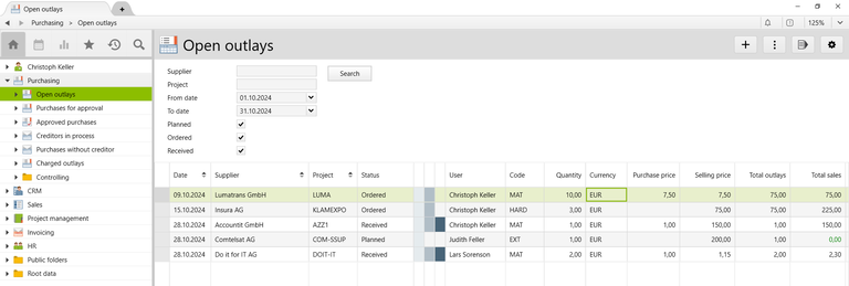 Creditors and Outlays: Manage External Services Enter Vertec