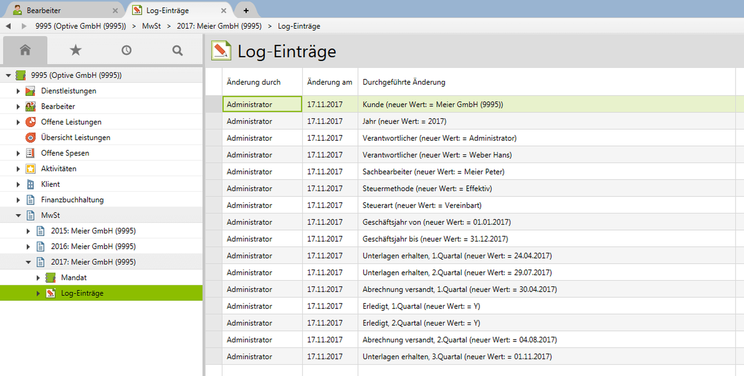 Log-Einträge auf einem Mandat schaffen Nachvollziehbarkeit und Transparenz im Mandatsmanagement.