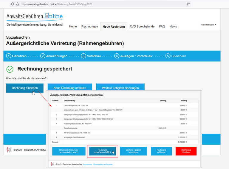 Anwaltsgebühren nach RVG abrechnen und Rechnungen versenden