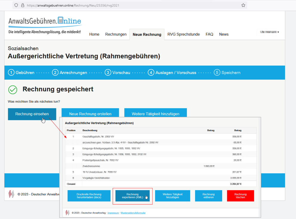 Anwaltsgebühren nach RVG abrechnen und Rechnungen versenden