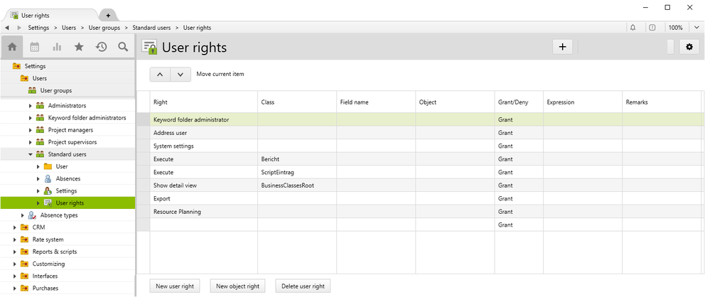 User rights