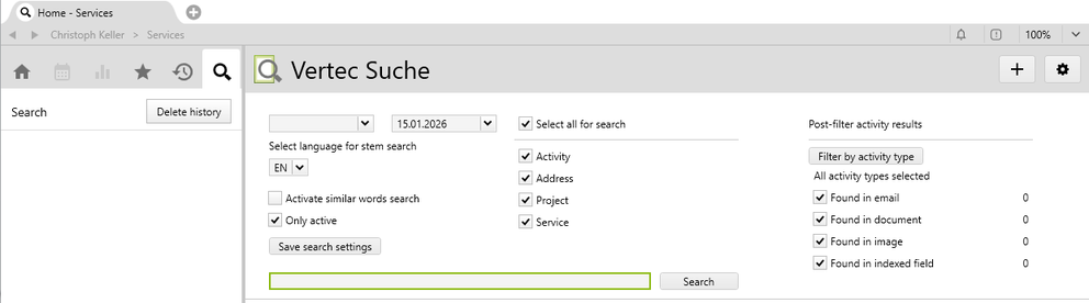 Vertec full-text search