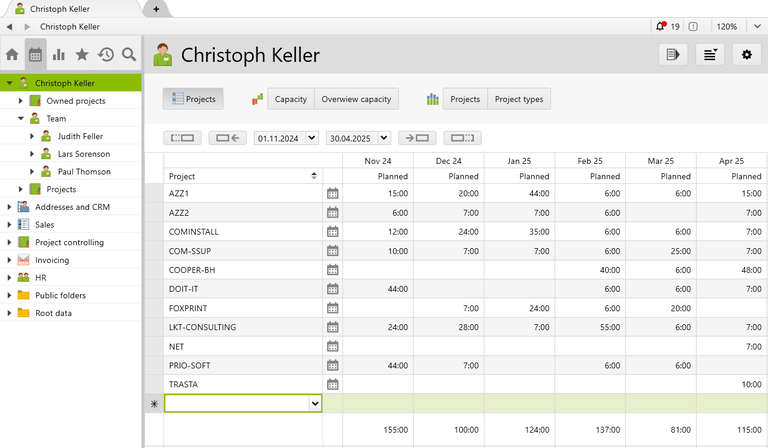 Vertec Cloud CRM and ERP: Resource Planning & Personnel Planning
